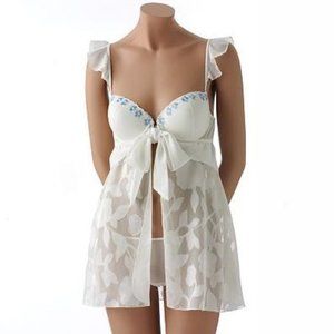Inner Secrets 2-Piece Floral Babydoll Chemise & Thong Lingerie Set, Small